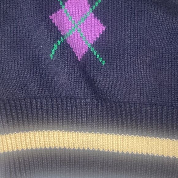 Vintage Salty Dog Mens Golf Sweater Size Large Argyle Hand Knit Navy Gant Preppy - Picture 3 of 8